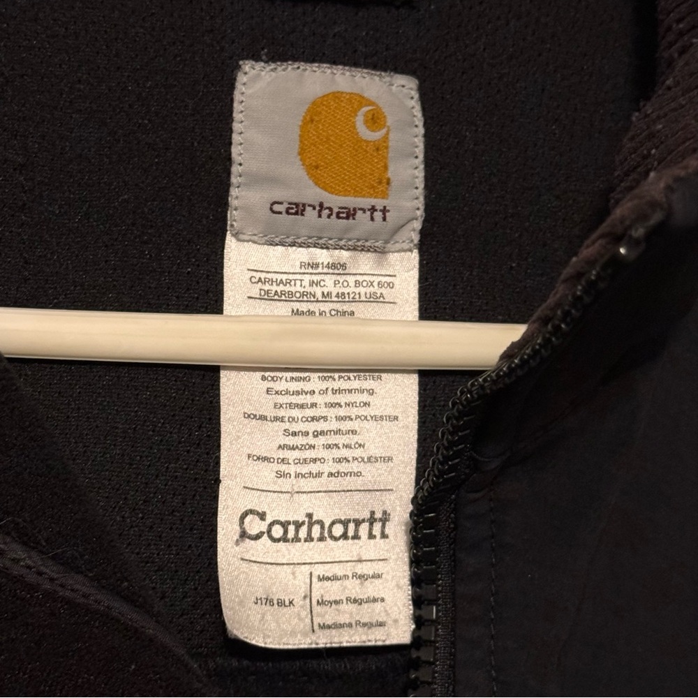 Carhartt J176 All Black Fleece Lined Full Zip Jacket Coat Workwear Men’s Medium - Picture 4 of 4